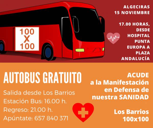 Los Barrios 100x100 ofrece bus gratuito para acudir a Algeciras a la Manifestación 15-N ‘Por una Sanidad pública digna’