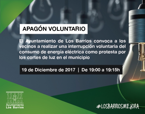 El Ayuntamiento de Los Barrios convoca esta tarde a los vecinos a que hagan un apagón entre las 19.00 y las 19.15 horas como protesta por los cortes de luz en el municipio