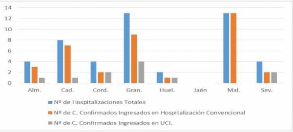 La Consejería de Salud y Familias informa de que, actualmente, 48 pacientes confirmados con COVID-19 permanecen ingresados en los hospitales andaluces, de los que 11 se encuentran en UCI