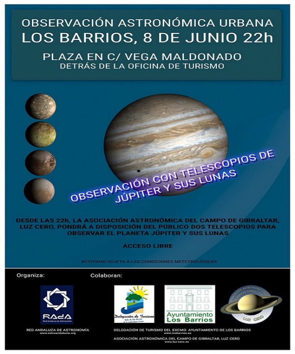 Júpiter y sus lunas, protagonistas en la actividad  de observación astronómica del  viernes en Los Barrios