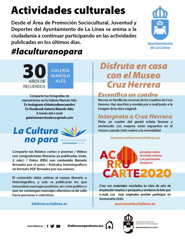 Siguen abiertas a la participación las iniciativas culturales municipales relacionadas con el Museo Cruz Herrera, la Biblioteca, la Galería Manolo Alés y Acorrucarte