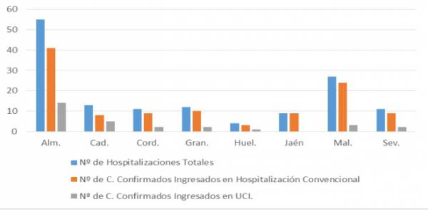 La Consejería de Salud y Familias informa de que, actualmente, 142 pacientes confirmados con COVID-19 permanecen ingresados en los hospitales andaluces, de los que 29 se encuentran en UCI