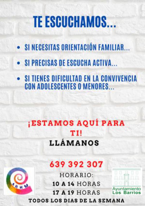 El Centro de Orientación Familiar de Los Barrios habilita un teléfono para asesorar a familias ante el confinamiento