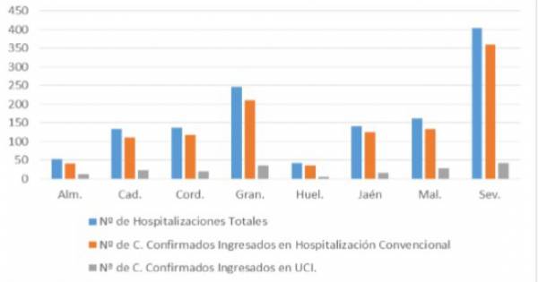 1.317 pacientes confirmados con COVID-19 permanecen ingresados en los hospitales andaluces, de los que 182 se encuentran en UCI