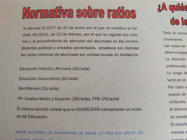 CGT Enseñanza de Cádiz denuncia ratios ilegales en la provincia