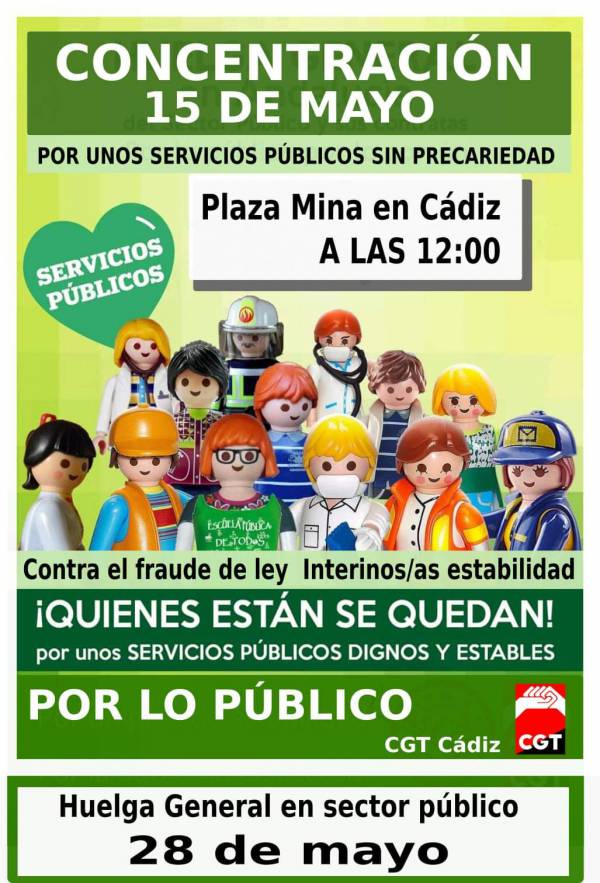 CGT convoca una concentración en plaza Mina el día 15 de mayo en defensa de los servicios públicos y contra la situación de fraude de ley que sufren de los trabajadores de los sectores públicos