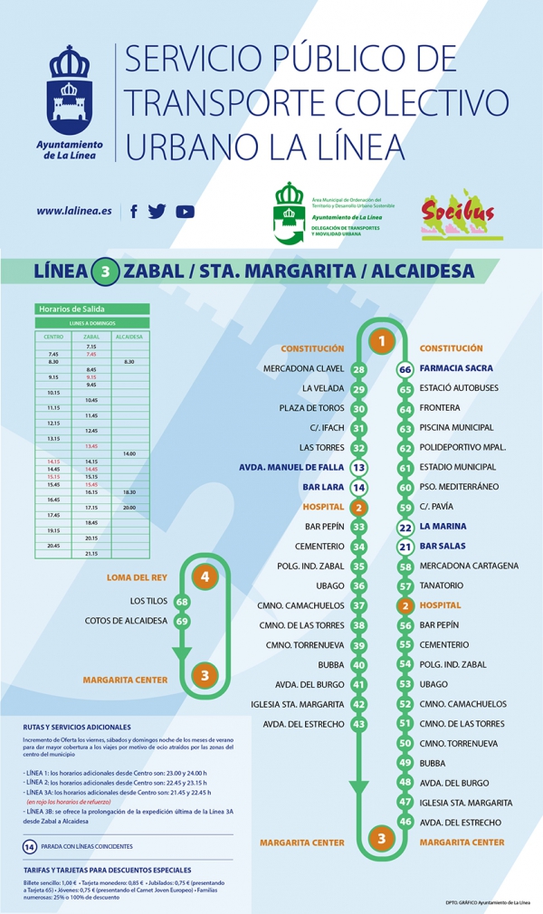 Movilidad Urbana de La Línea refuerza  la línea 3 del autobús urbano para favorecer el acceso a los institutos