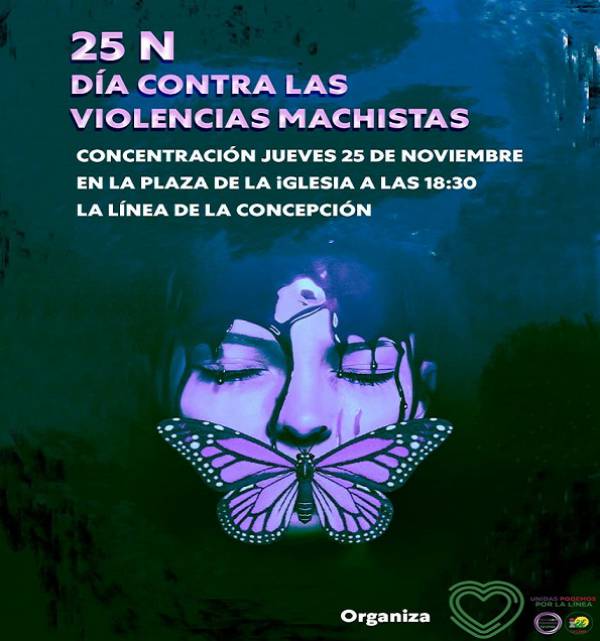 Izquierda Unida y Podemos de La Linea convocan a la ciudadanía a una concentración en el Día Internacional de la Eliminación de la Violencia contra la Mujer, hoy jueves 25 a las 18:30 en Plaza de la Iglesia