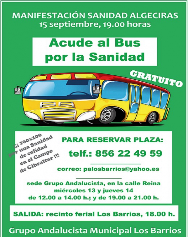 El Grupo Andalucista ofrece autobús gratuito para acudir a manifestación de Algeciras en reivindicación por una Sanidad de calidad en el Campo de Gibraltar