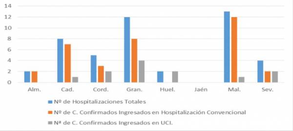 La Consejería de Salud y Familias informa de que, actualmente, 49 pacientes confirmados con COVID-19 permanecen ingresados en los hospitales andaluces, de los que 12 se encuentran en UCI