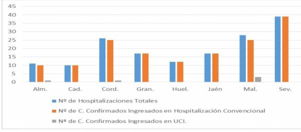 Coronavirus Andalucía : 160 pacientes confirmados con COVID-19 permanecen ingresados en los hospitales andaluces, de los que 5 se encuentran en UCI