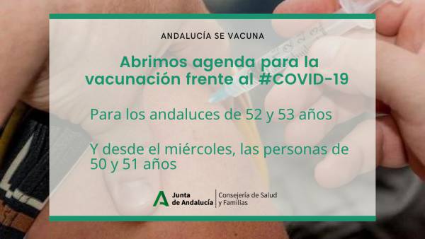 Andalucía abre esta semana la vacunación COVID para los nacidos desde 1968 a 1971