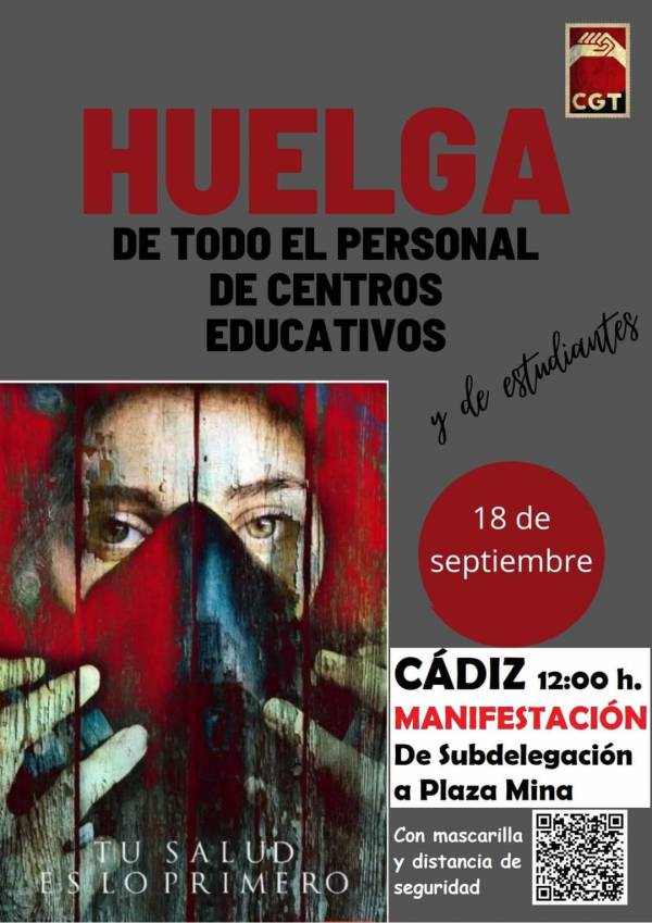 CGT Enseñanza Cádiz hace un llamamiento a toda la comunidad educativa a sumarse a la Huelga de Enseñanza del día 18 de septiembre