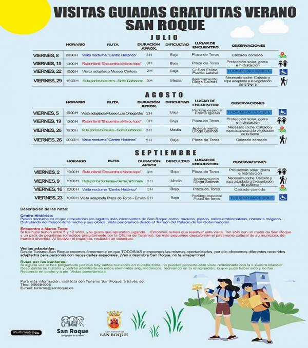 Editados unos folletos con las visitas guiadas que la delegación de Turismo de San Roque organiza para cada viernes del verano