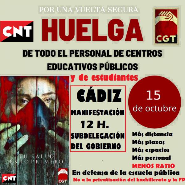 El sindicato CGT convoca Huelga General en la Enseñanza para el día 15 de octubre